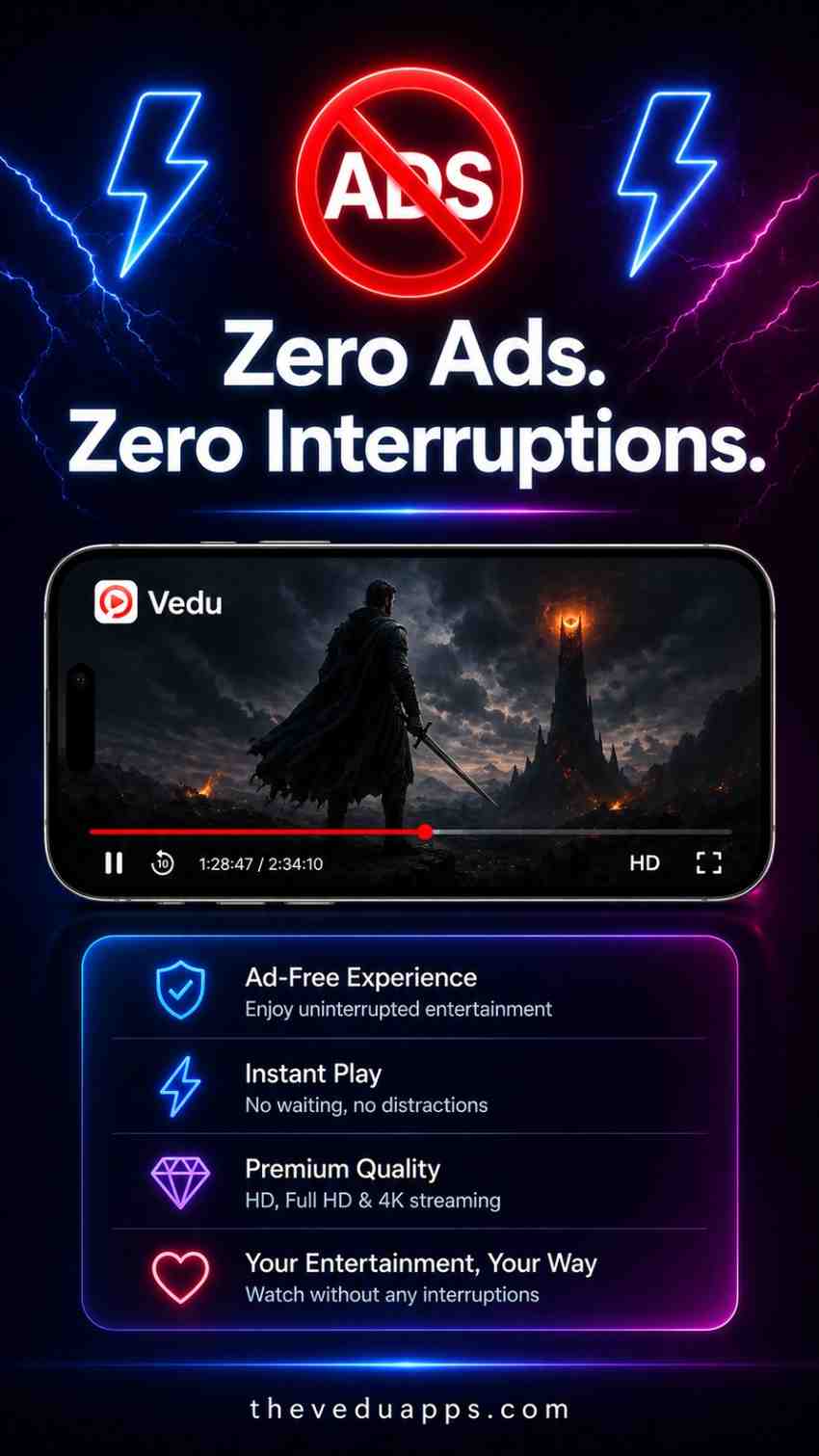 Vedu App for iOS Zero Ads Uninterrupted Movie Streaming