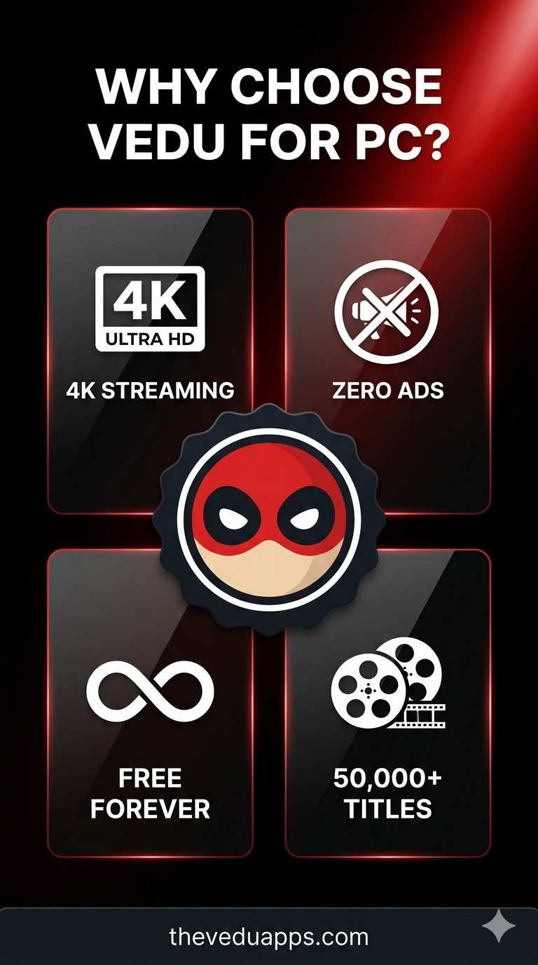 Vedu PC Features - 4K HD Streaming Zero Ads No Subscription