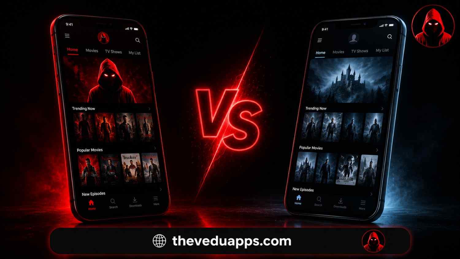 Vedu APK versus alternative streaming app comparison showing two mobile app interfaces.